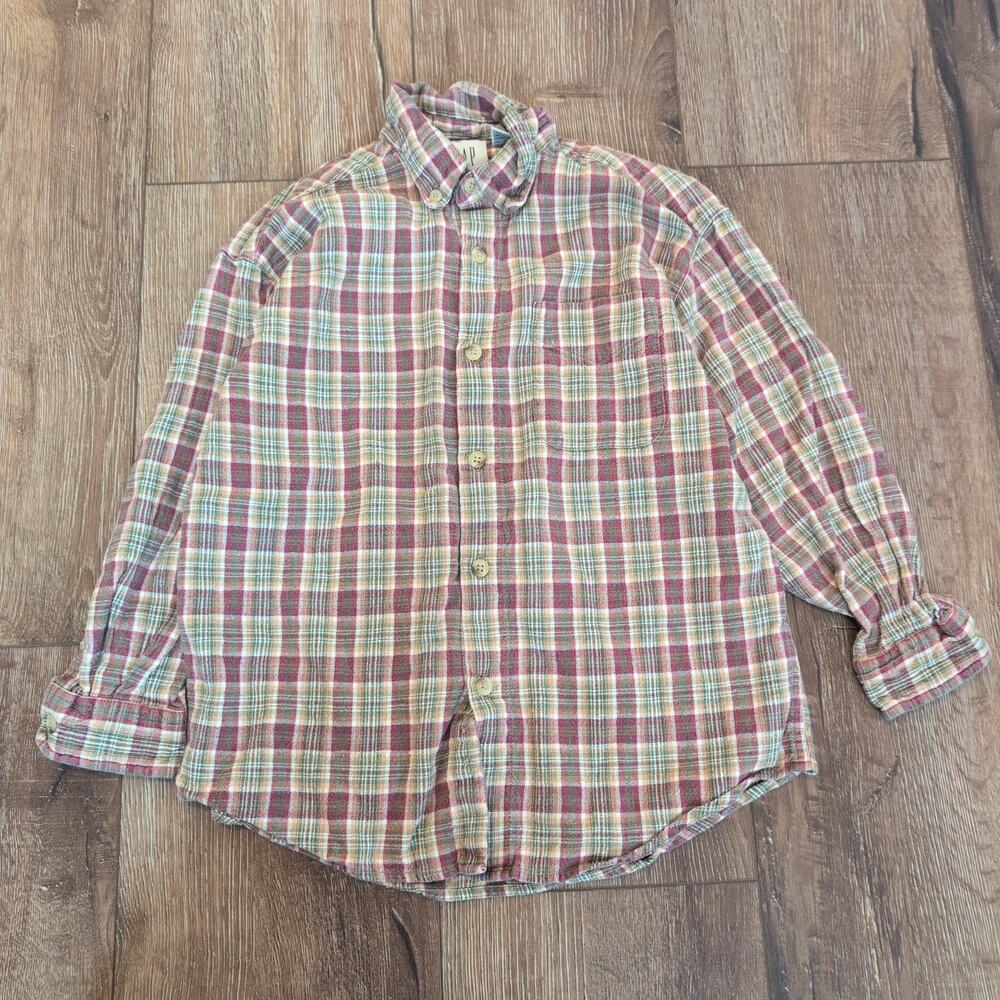 VTG‎ Gap Kids Small Button Up Shirt Plaid Fall Christmas Y2K Skater